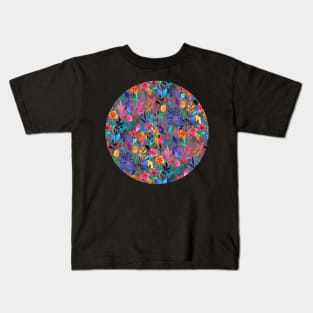 Popping Color Painted Floral on Grey Kids T-Shirt